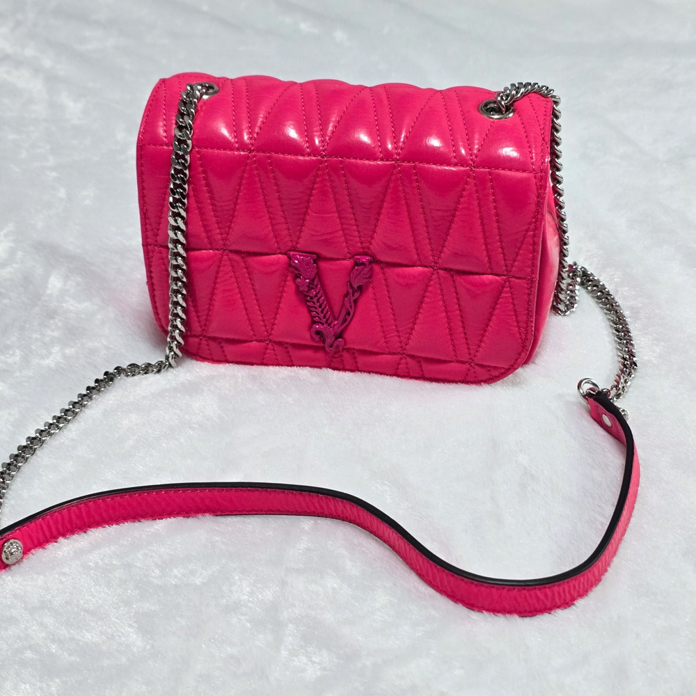 Versace Virtus Quilted Matelassé Leather Crossbody Bag Pink | MSRP $1695